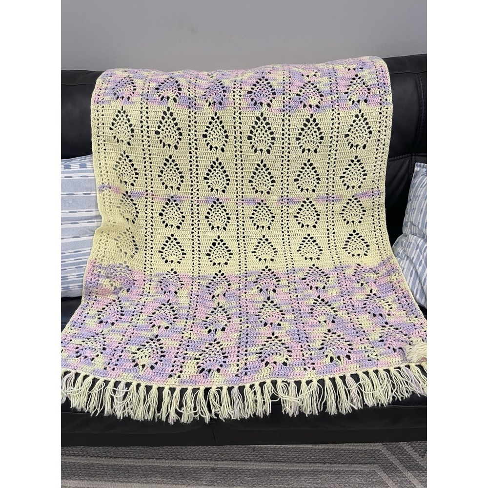 Beautiful Handmade Crochet blanket 50x42 Inches‎ Pastel colors